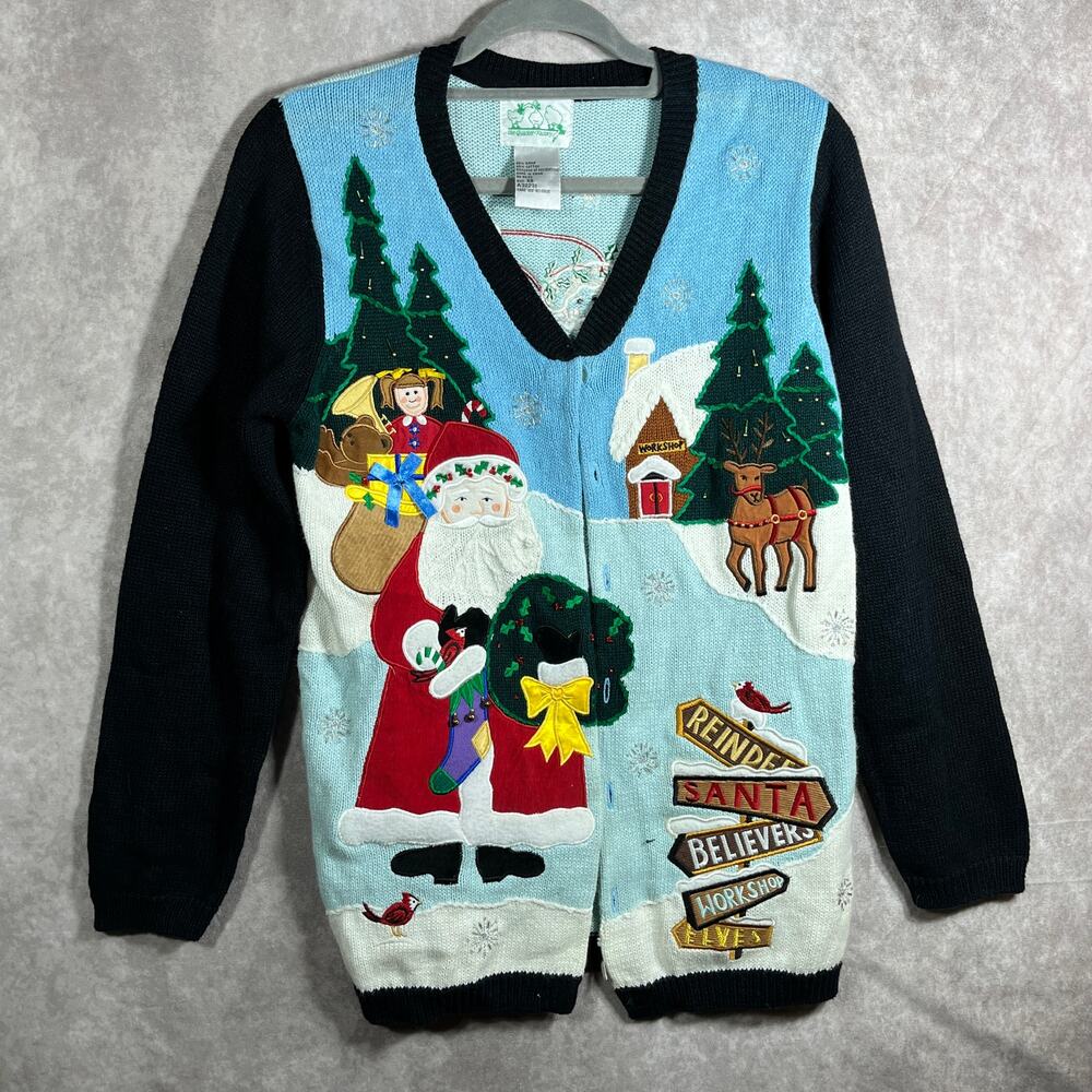 The Quacker Factory Cardigan Sweater Womens Size‎ XS Blue Knit Christmas Holiday